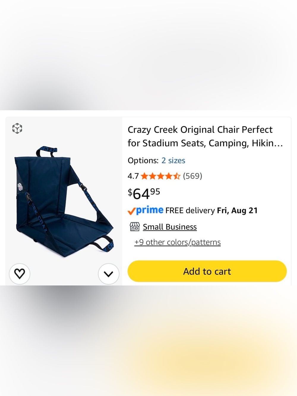 Crazy creek padded creek chair or stadium chair